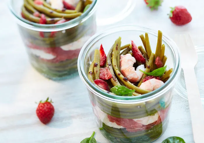 Image représentant Salade fraîche de Haricots Verts, Langoustines, pamplemousse et fraises