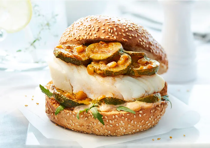 Image représentant Burger de poisson et Courgettes Cuisinées à la provençale